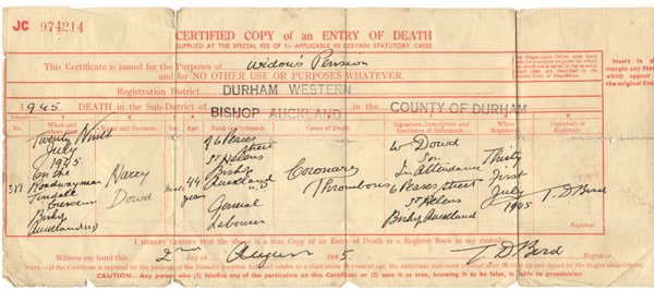 death certificate harry dow